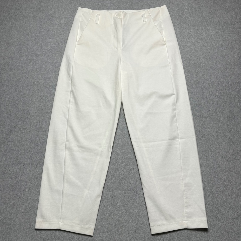 Wendy Trendy White Barrel wide‎ Leg Trousers Made in Italy Cotton Blend Size M